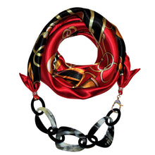 Load image into Gallery viewer, Tassel Flair in Jewelry Scarf with Chain Necklace in Red &amp; Black

