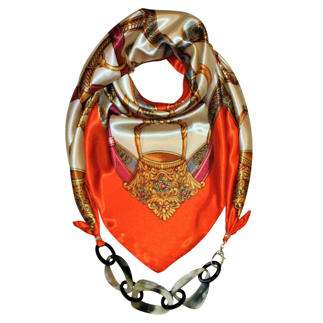 Tassel Flair Jewelry Scarf with Chain Necklace in Orange