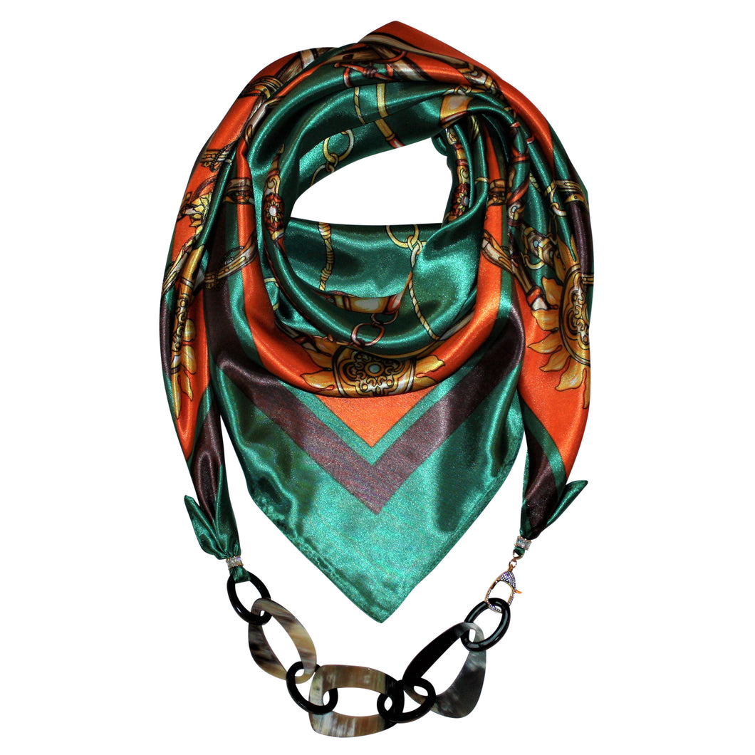Tassel Flair Jewelry Scarf with Chain Necklace in Emerald