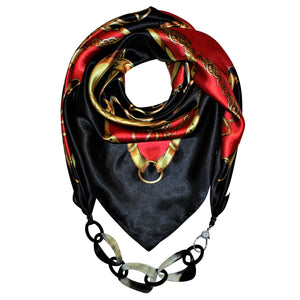 Belts and Buckles Jewelry Scarf with Chain Necklace in Red & Black