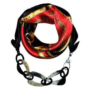 Belts and Buckles Jewelry Scarf with Chain Necklace in Red & Black