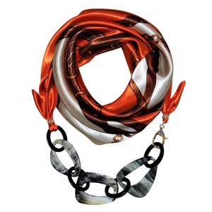 Belts & Buckles Jewelry Scarf with Chain Necklace in Orange