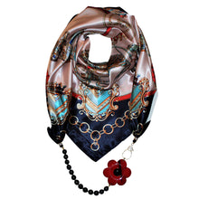 Load image into Gallery viewer, Le Beau Jewelry Scarf with Pearls &amp; Red Lacquered Camellia Flower
