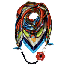 Load image into Gallery viewer, Carousel Jewelry Scarf with Lapis Lazuli Gemstones &amp; Orange Camellia Flower
