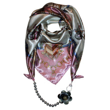 Load image into Gallery viewer, Pink Roses Jewelry Scarf with Pearls &amp; Camellia Flower
