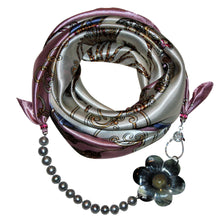 Load image into Gallery viewer, Pink Roses Jewelry Scarf with Pearls &amp; Camellia Flower

