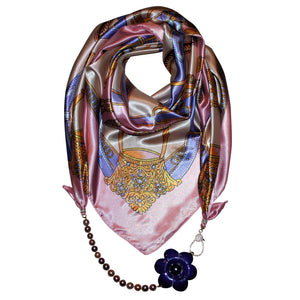 Purple Elixir Jewelry Scarf with Baroque Pearls & Camellia Flower