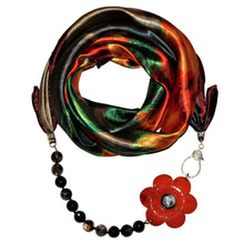 Load image into Gallery viewer, Flower Opulence Jewelry Scarf with Smoky Quartz Gemstones &amp; Red Camellia Flower
