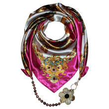 Load image into Gallery viewer, Pink Lady Jewelry Scarf with Pearls &amp; Camellia Flower
