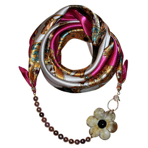 Pink Lady Jewelry Scarf with Pearls & Camellia Flower
