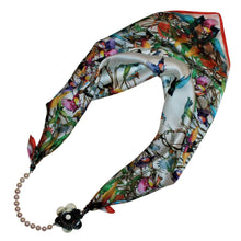 Load image into Gallery viewer, Hummingbirds Jewelry Neckerchief with Baroque Pearls &amp; Natural Buffalo Horn Camellia Flower

