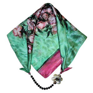 Pink Roses Jewelry Neckerchief with Baroque Pearls & Buffalo Horn Camellia Flower