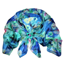 Load image into Gallery viewer, Aqua Bloom Silk Scarf with Buffalo Horn Scarf Locket
