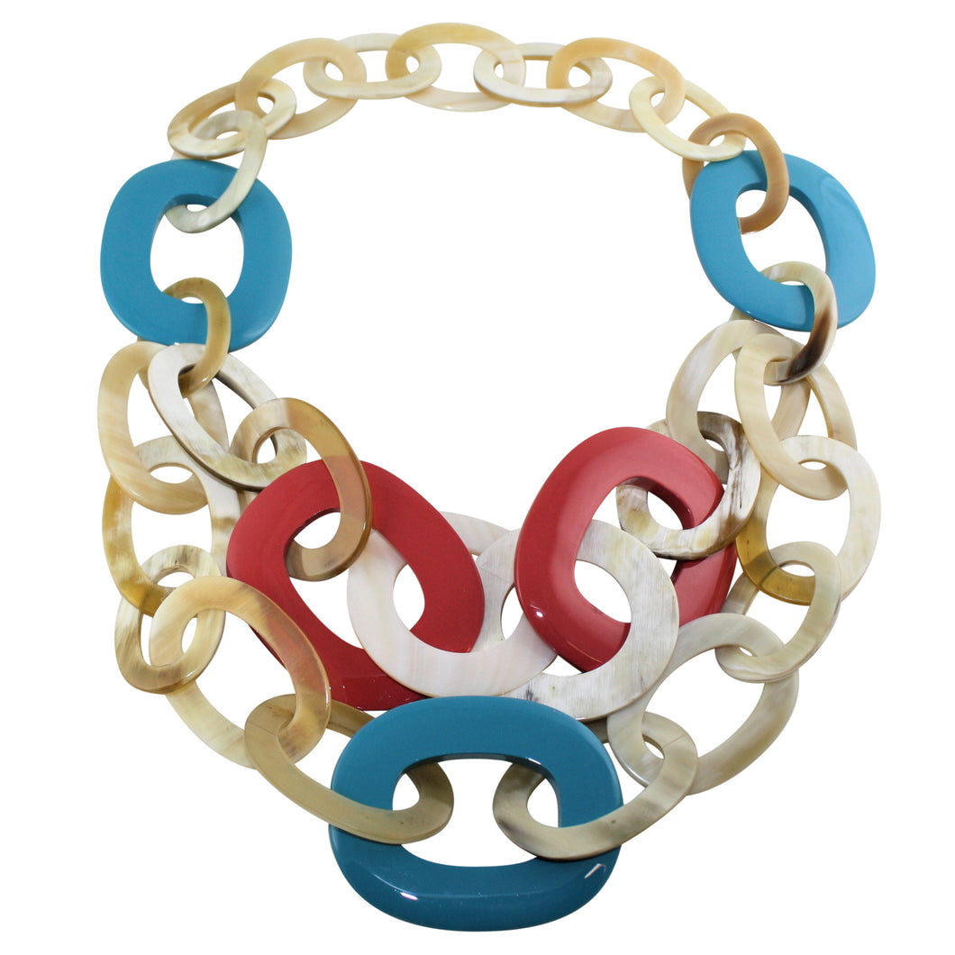 White Buffalo Horn Necklace in Turquoise & Coral Lacquer Fusion